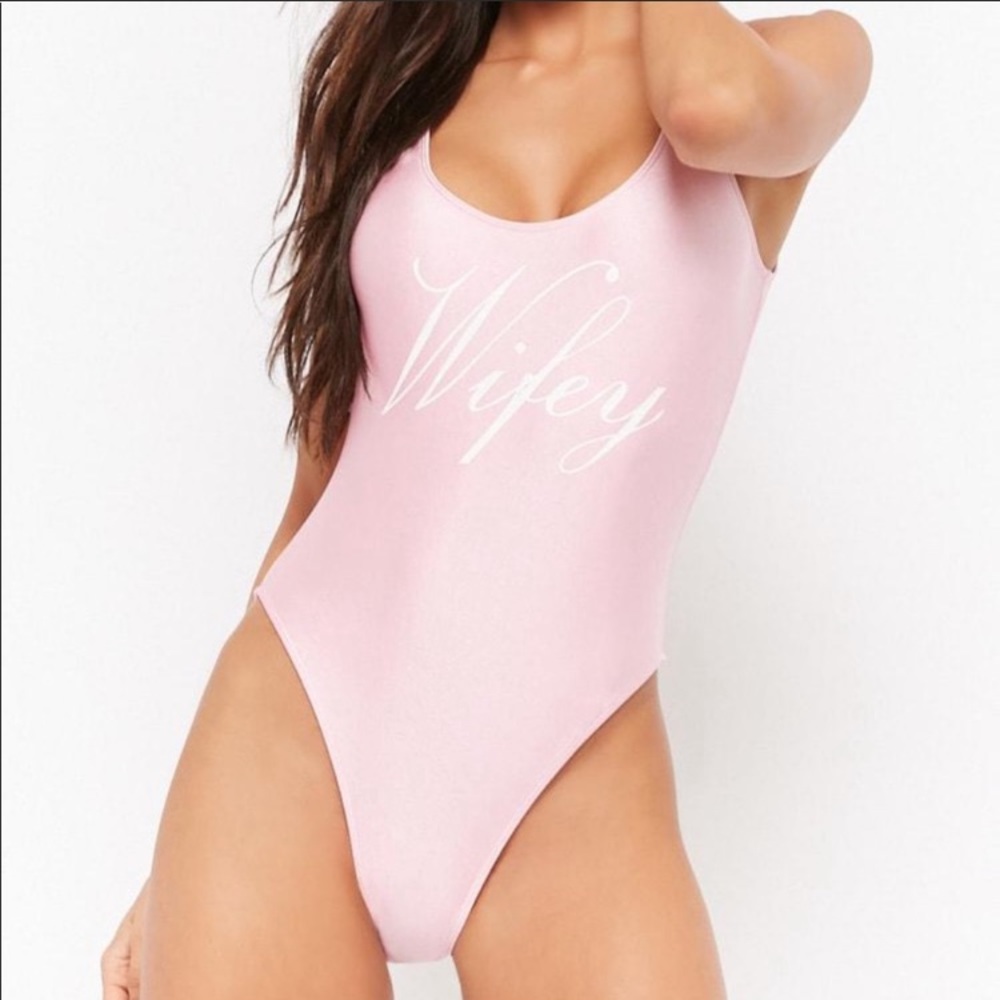 Wifey Pink Swimsuit One Piece Small